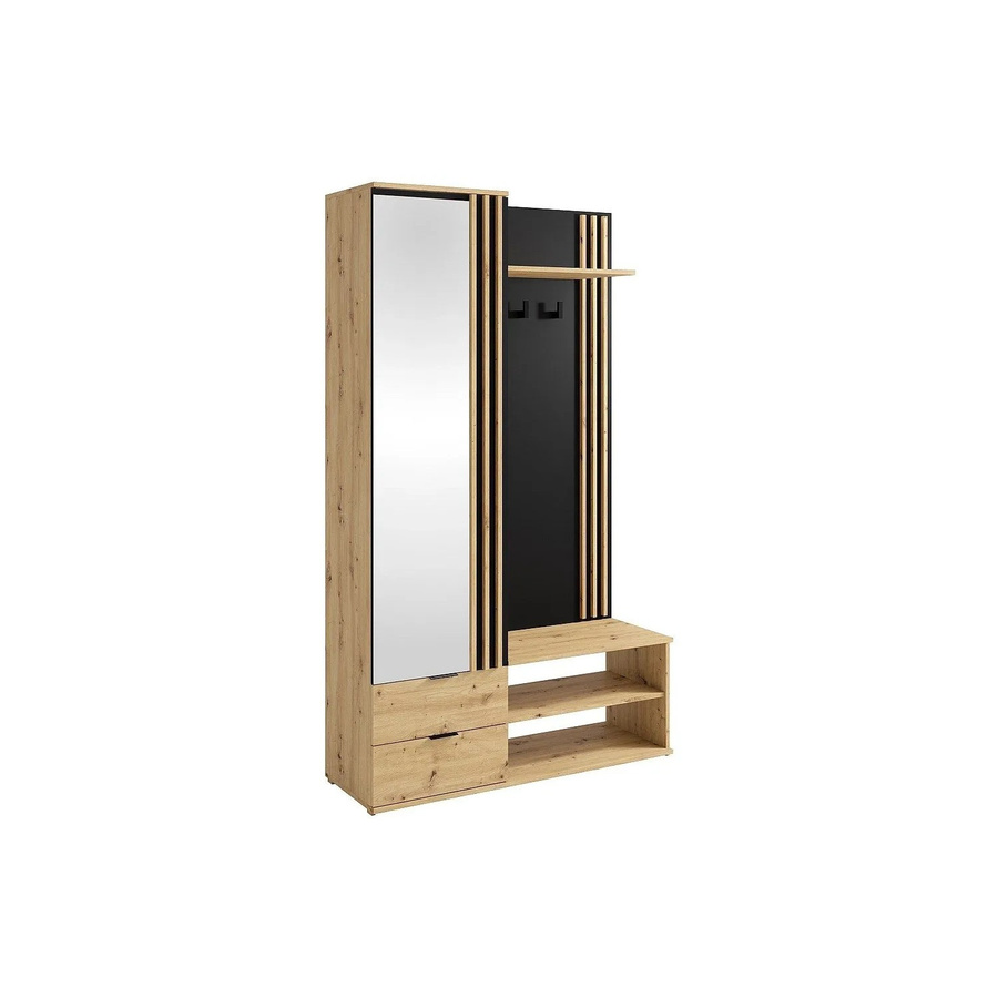 Vente-unique Flurgarderobe Janakia Schwarz und Naturfarben Hell mit Spiegel, B/T/H: 120 x 40 x 210 cm - Bild 2