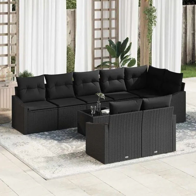 vidaXL Loungemöbel Set aus Polyrattan mit 9-teiligem Kissen-Set und Speicherfunktion in Schwarz - Bild 1