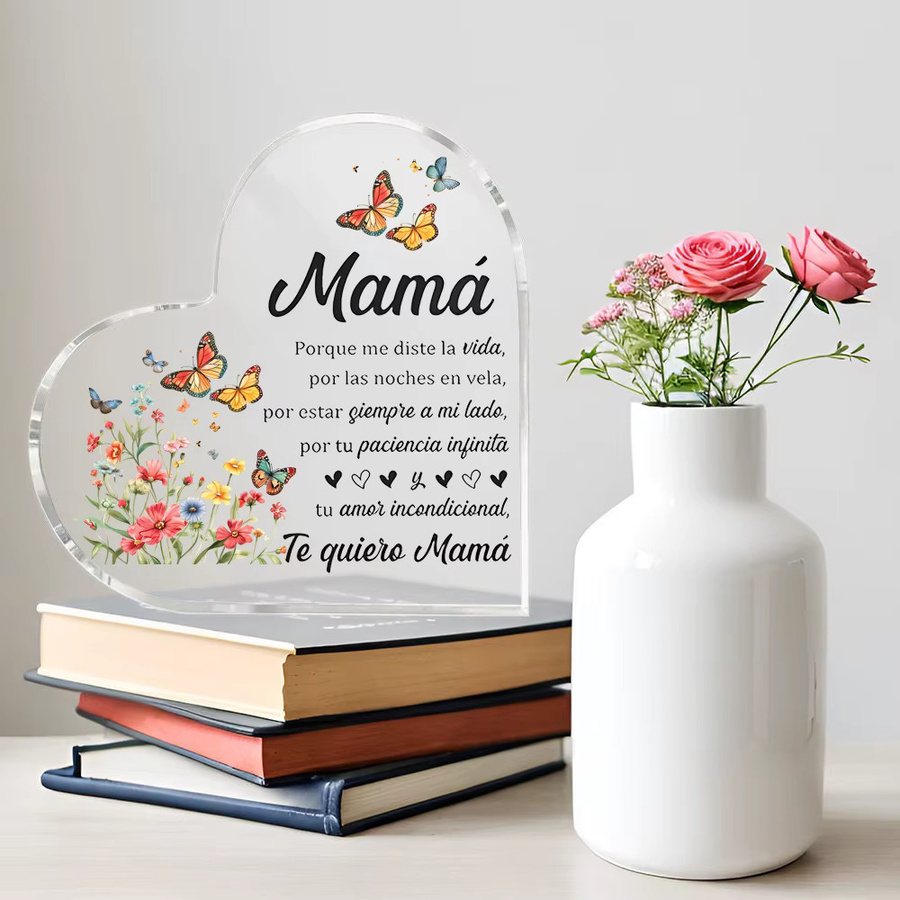 Personalisierte Herz-Acryl-Dekoration von CIFBUY in Transparent und Weiß als Geschenk für Mama zum Geburtstag oder Muttertag - Bild 3