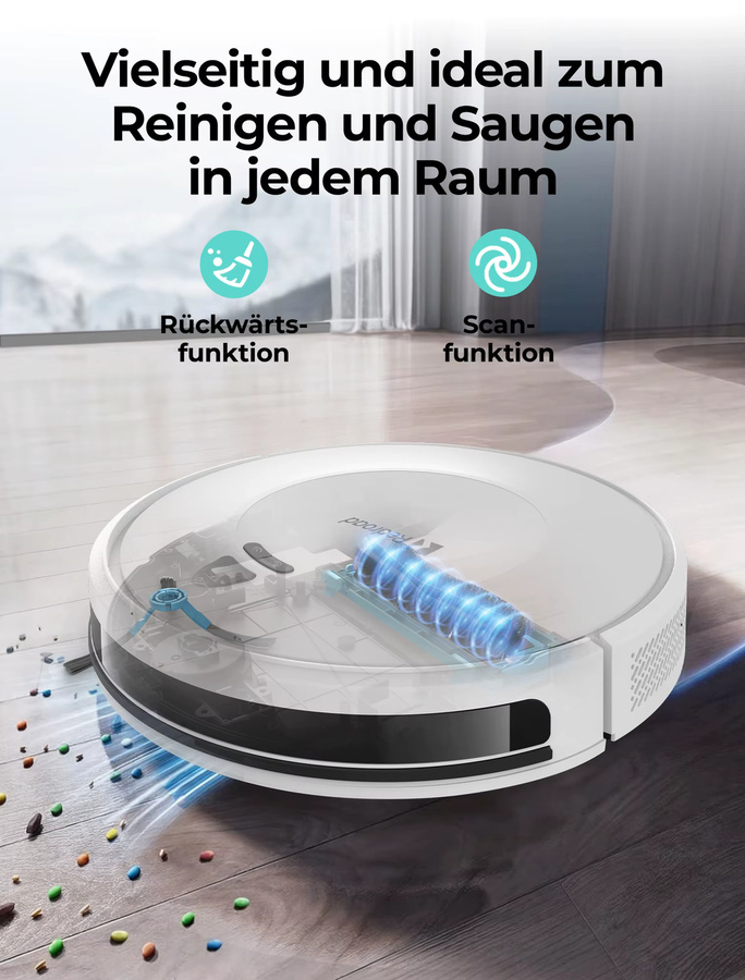 Redroad E2 Roboter-Staubsauger in Weiß mit 10.000 PA Saugkraft und 4 Reinigungsmodi für Tierhaare - Bild 5