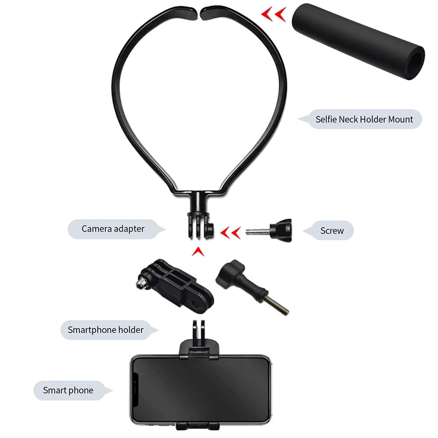 VeFly Tragbarer Hals-Telefonhalter in Schwarz, Universeller Lazy Stand für iPhone, Samsung und GoPro Hero 13 - Bild 3