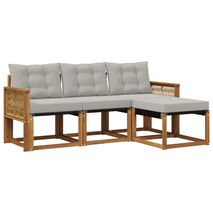 vidaXL Outdoor-Sofagarnitur L-Form aus Akazienholz mit 4 Kissen in Natur und Hellgrau - Bild 2
