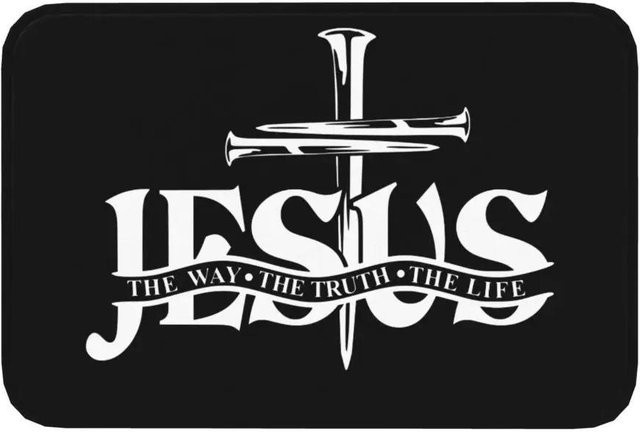 Rutschfeste Fußmatte mit Jesus Kreuzdesign von MINISO, Schwarz, B/T: 50 x 30 cm - Bild 1