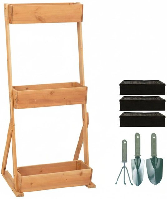 Relaxdays Etagenhochbeet aus Holz und Stahl in Braun mit 3 Fächern, B/T/H: 140 x 60 x 50 cm - Bild 1