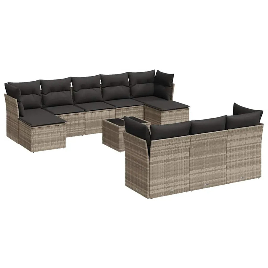 vidaXL 11-teilige Garten-Sofagarnitur in U-Form aus Polyrattan mit Kissen in Hellgrau - Bild 2