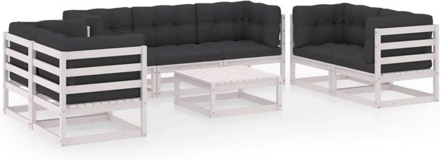 vidaXL 8-teiliges Garten-Lounge-Set aus massivem Kiefernholz in U-Form mit weißen Polsterkissen - Bild 1