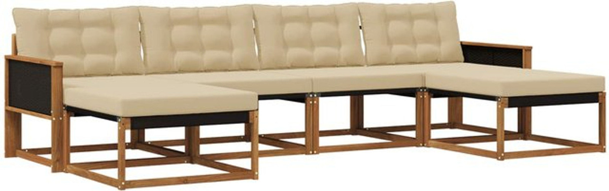 Modernes 6-teiliges Outdoor-Sofagarnitur Loungemöbel Set aus Akazie und Stoff in Natur und Beige von vidaXL - Bild 1