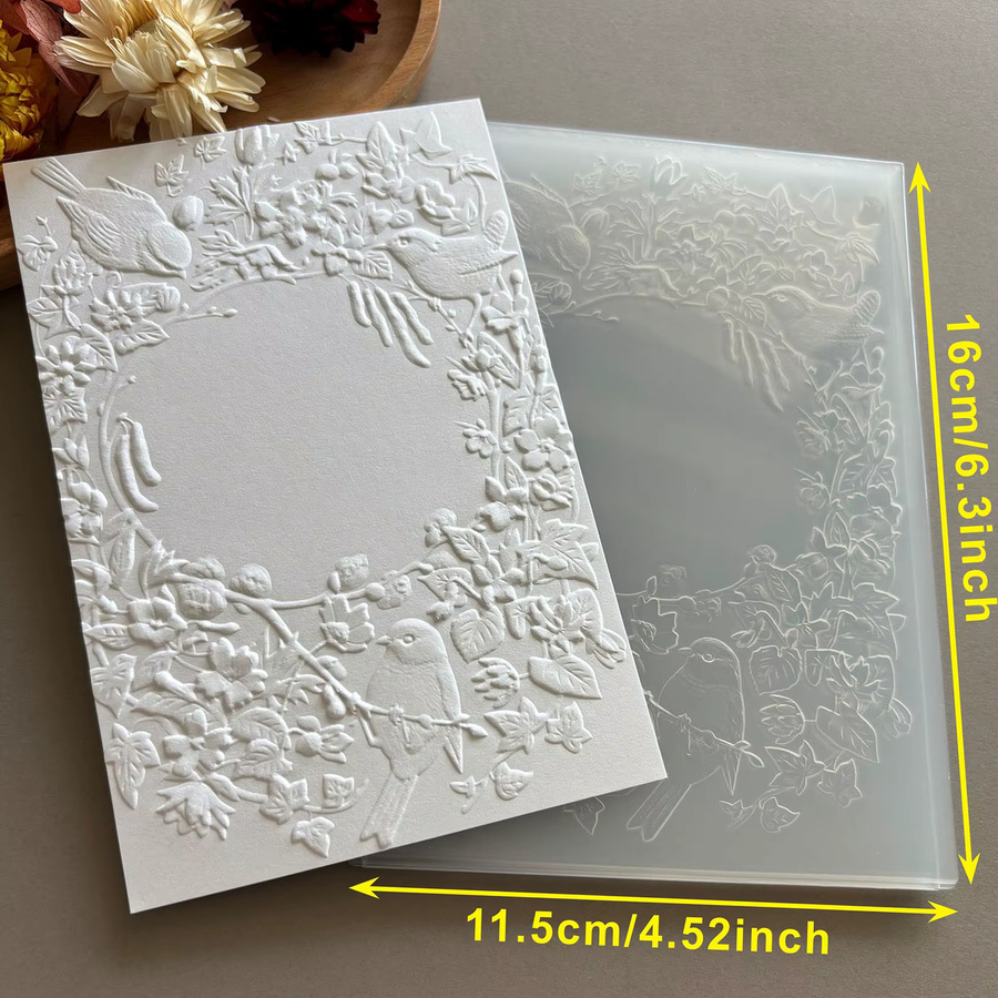 3D-geprägter Ordner mit Blumen und Vögeln in Golddesign - Bild 3