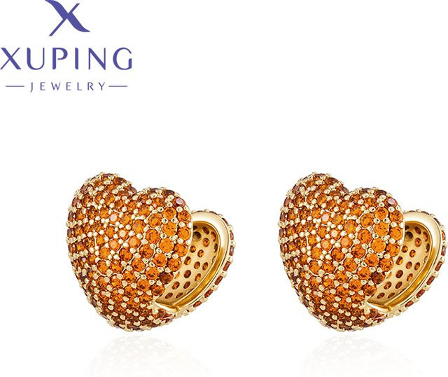 Xuping Jewelry Herz-Creolen, hellgoldfarben, Zirkonia, Damen - Bild 1