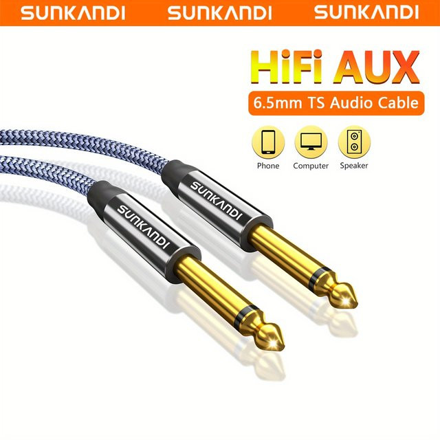 SUNKANDI Instrumentenkabel in Grau, 1/4 Zoll TS-Kabel für E-Gitarre, Bass, Mandoline und Keyboard - Bild 1