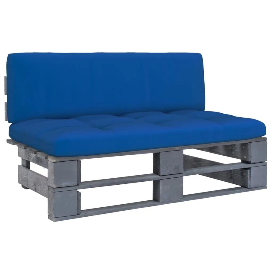 vidaXL Outdoor-Mittelsofa aus imprägniertem Kiefernholz mit blauen Polstern in Grau - Bild 2