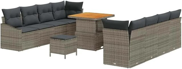 vidaXL Garten-Sofa-Set in U-Form mit 11-teiligem Polster-Set und Stauraum in Grau - Bild 1