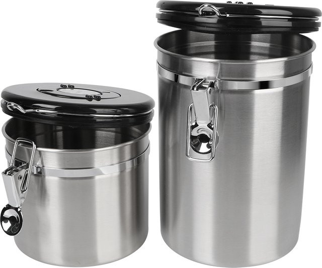 Luftdichter Kaffeebehälter aus Edelstahl in Silber mit CO2-Ventil zur Frischeerhaltung von Kaffeebohnen - Bild 1
