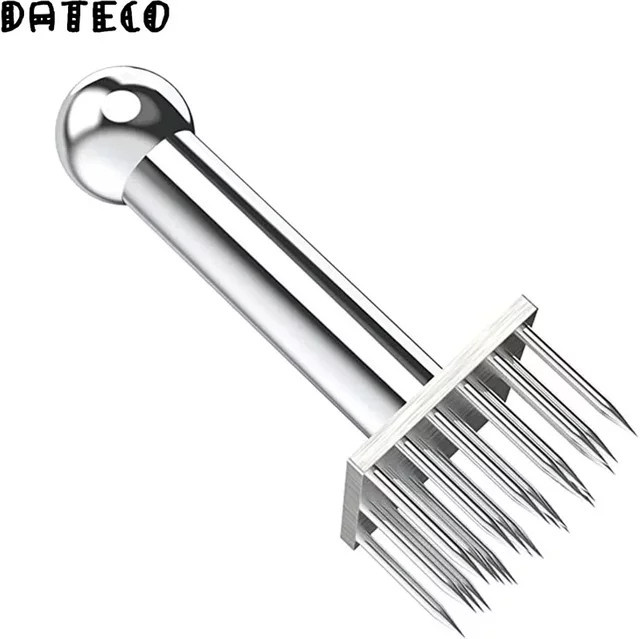 Fleischklopfer aus Edelstahl mit Holzgriff zur Fleischzartmachung für Rindfleisch und Steaks in Silber und Weiß - Bild 1