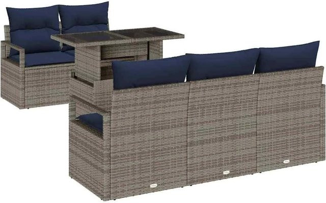 vidaXL Gartensofa-Set aus Poly-Rattan in Grau mit 6-teiligem Zubehör, Kissen und integriertem Speicher aus pulverbeschichtetem Stahl - Bild 1
