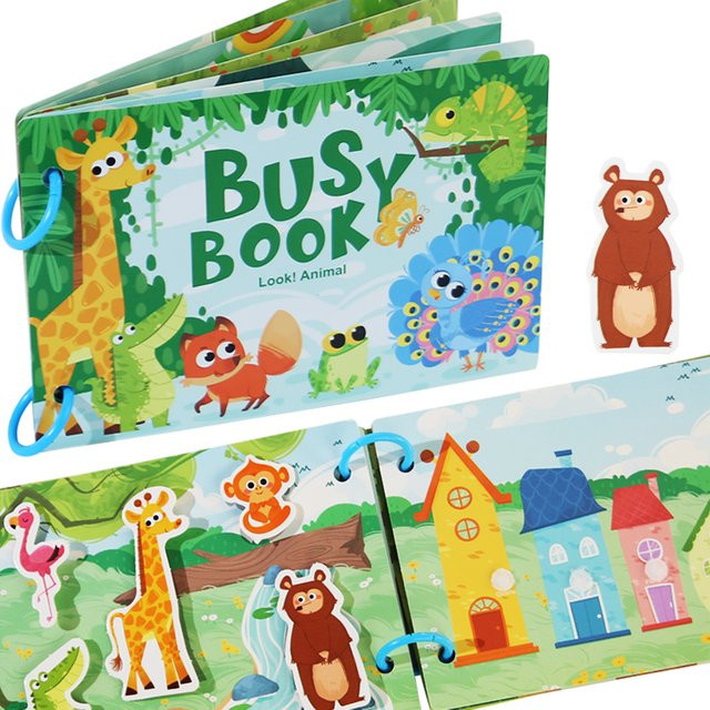 Datgo Montessori Baby Busy Sticker Book My First Quiet Book, Lernspielzeug, Tiere, Pappe / Karton, Bunt / Mehrfarbig - Bild 1