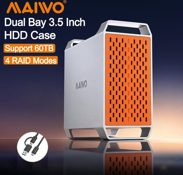 MAIWO 2-Schacht-HDD-Dockingstation mit USB-C-Anschluss für 2,5 und 3,5 Zoll SATA-Festplatten und 4 RAID-Modi - Bild 1