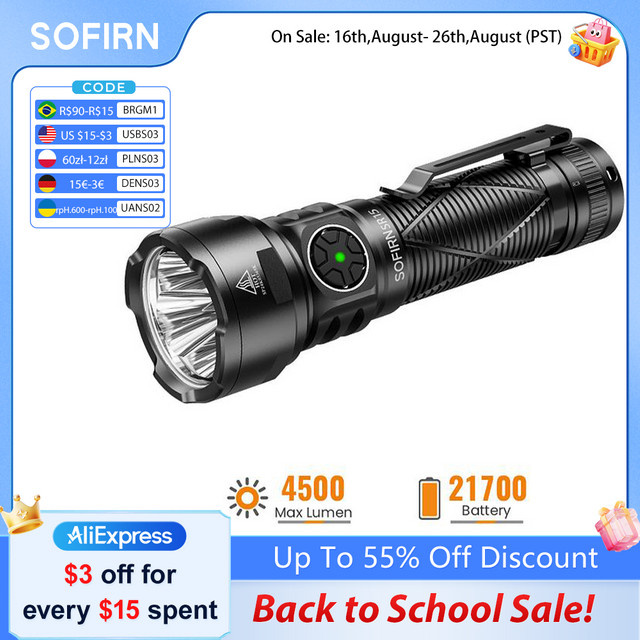 SOFIRN SR15 wiederaufladbare EDC-Taschenlampe mit 4500 lm und RGB-Funktion in Schwarz - Bild 1