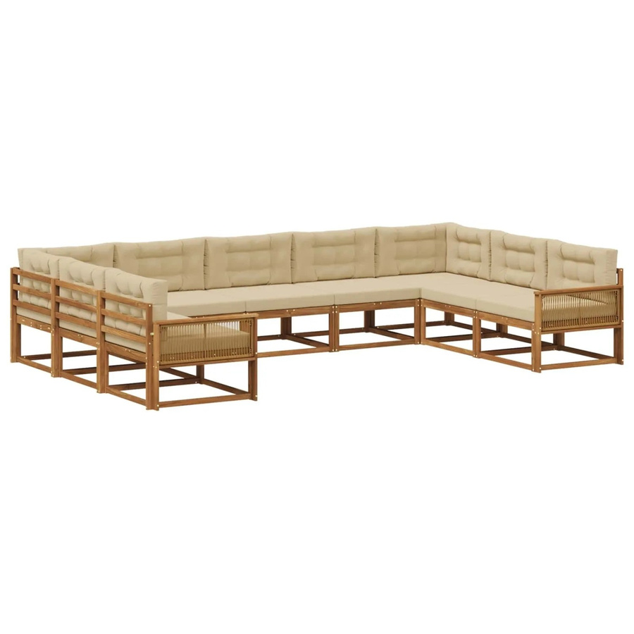 vidaXL Outdoor-Sofagarnitur in U-Form aus Akazienholz mit Kissen, Natur und Beige - Bild 2