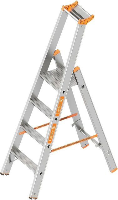 Layher Topic 1064 Stufenstehleiter aus Aluminium mit Trittablage, 4 Stufen, Silber - Bild 1