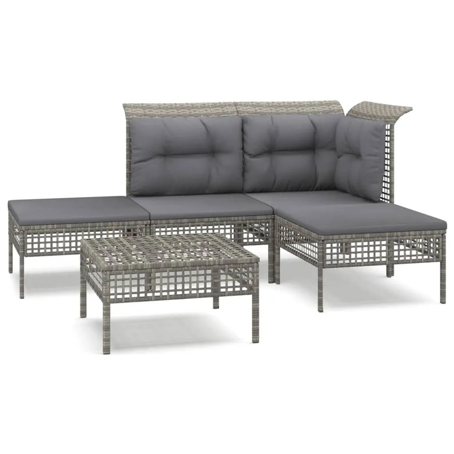 vidaXL 5-tlg Garten-Lounge-Set Modell 48 in Grau aus Poly Rattan mit Kissen und Ottoman in L-Form - Bild 2