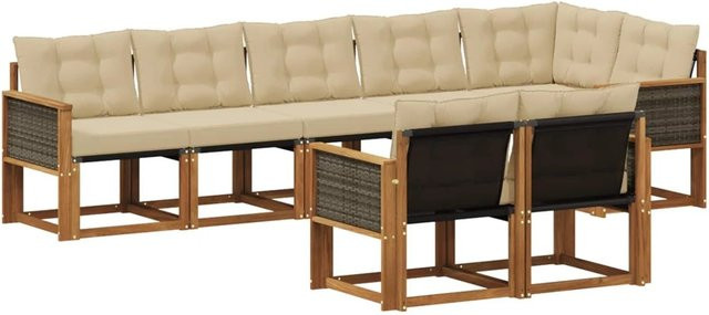 vidaXL Outdoor-Sofagarnitur aus massivem Akazienholz mit 8 Kissen in Natur und Beige - Bild 1