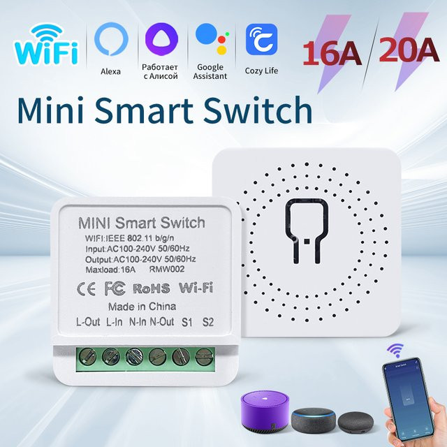 GGBEE Mini WiFi Smart Switch Automatisierungsmodul mit Cozylife App Fernbedienung und Timer für Alexa und Google Home, Weiß - Bild 1