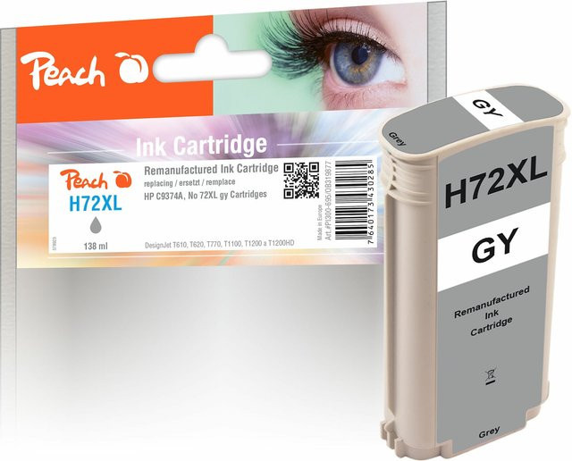 Peach HP 72 XLGY Druckerpatrone XL Grau (wiederaufbereitet) für HP DesignJet T 1100 24 Inch und HP DesignJet T 1100 44 Inch, ersetzt C9374A - Bild 1