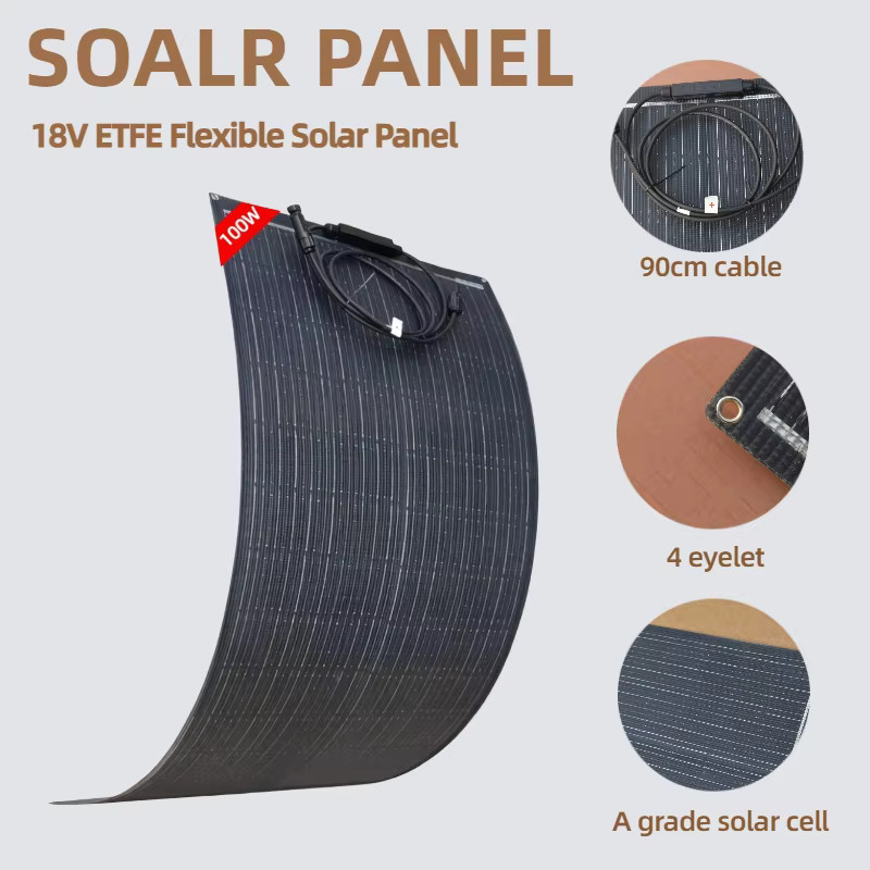 JINGYANGPV 100W ETFE Flexibles Solarpanel, Hocheffizientes 18V Monokristallines PV-Modul in Schwarz, Biegbares Solarladegerät für Wohnmobile, Boote und Camping - Bild 2