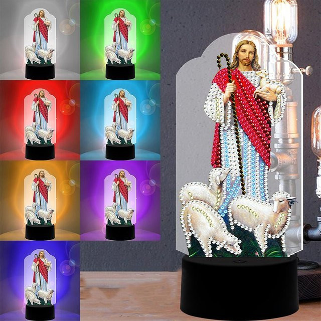 GoolRC DIY Diamantmalerei LED Nachtlicht mit floralem Design in Rot und Multicolour - Bild 1