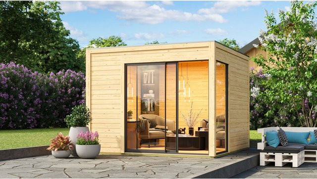 Karibu Gartenhaus Frisco naturbelassen mit modernem Flachdach B/T/H: 308 x 308 x 242 cm - Bild 1