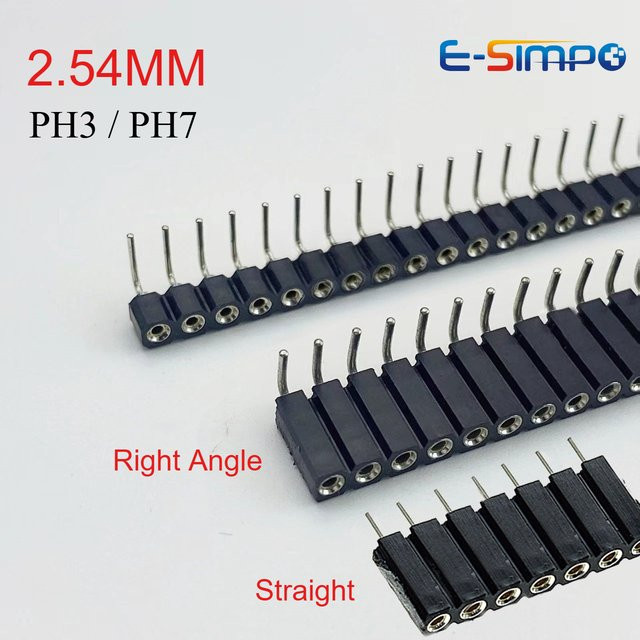 E-SIMPO PCB IC Buchsenleiste mit Zinnpins, 2,54mm Rundloch Rechtwinklig Einreihig, Schwarz - Bild 1