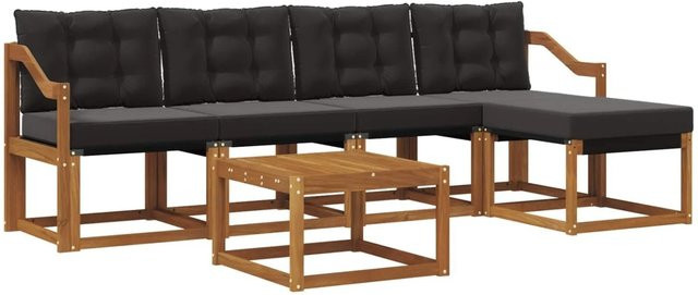 vidaXL Outdoor-Sofagarnitur 6-teilig aus Akazienholz mit Textilene und Kissen in Schwarz und Natur - Bild 1