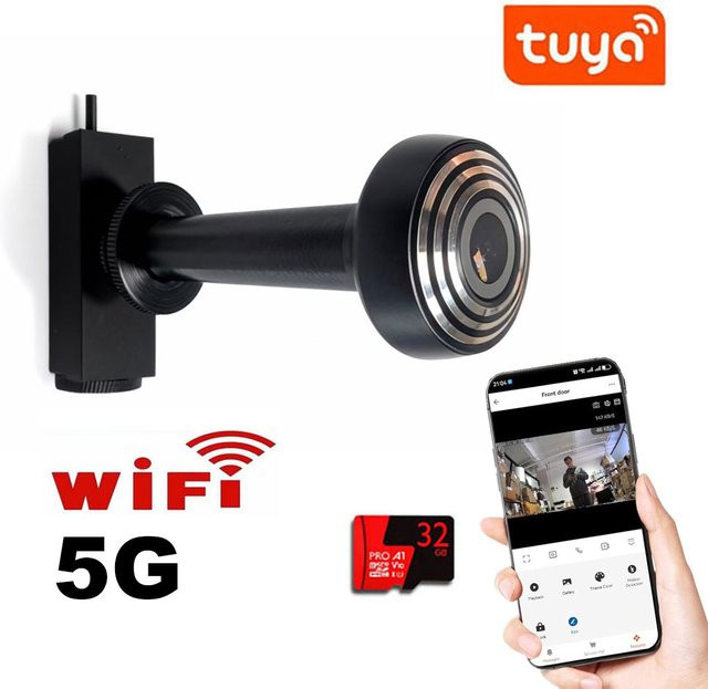Tuya Video-Türspion mit 14mm Kamera, WLAN 2,4G/5G, Bewegungserkennung und ONVIF/RTSP Unterstützung, Schwarz - Bild 1