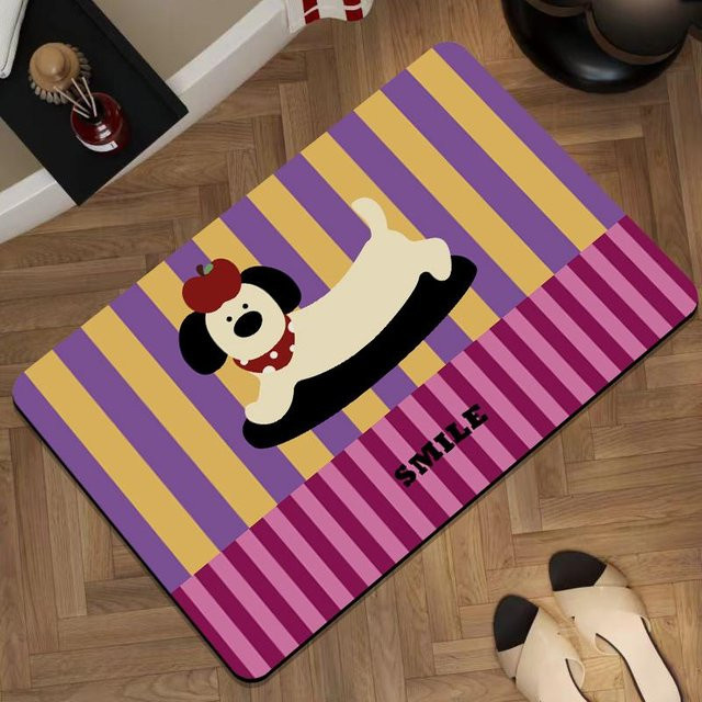 Saugfähige Badezimmer Bodenmatte mit Cartoon-Tier-Motiv und Streifenmuster von Household supplies MH, rutschfest und antibakteriell, B/T: 60 x 40 cm, Mehrfarbig - Bild 1