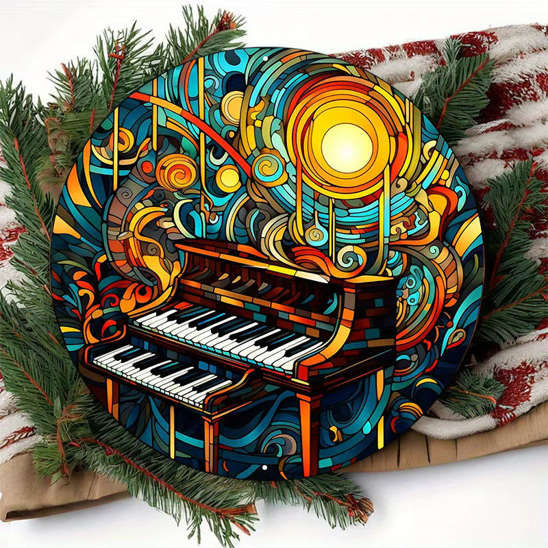 Potdemiel Aluminium-Metallschild mit Klaviertasten und Musiknoten, Wanddekoration in Mehrfarbig, B/H: 20,3 x 20,3 cm - Bild 5