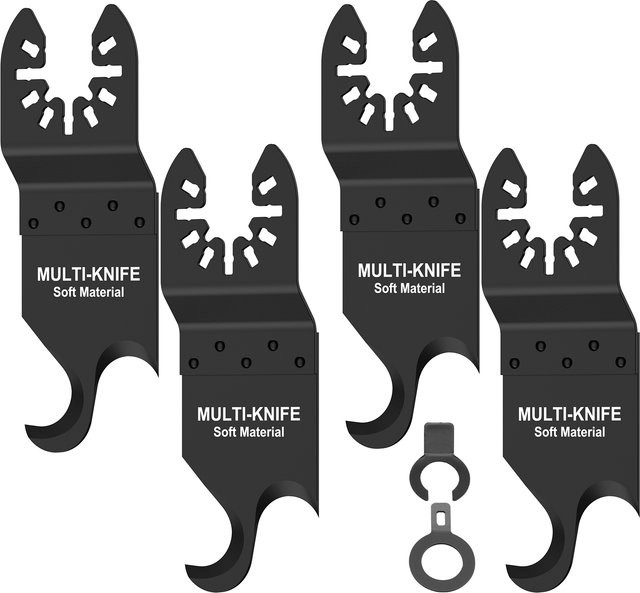 4-teiliges universelles Multi-Tool-Hakenmesser-Set aus Kohlenstoffstahl mit 2 Adapterschneiden für oszillierende Sägen - Bild 1