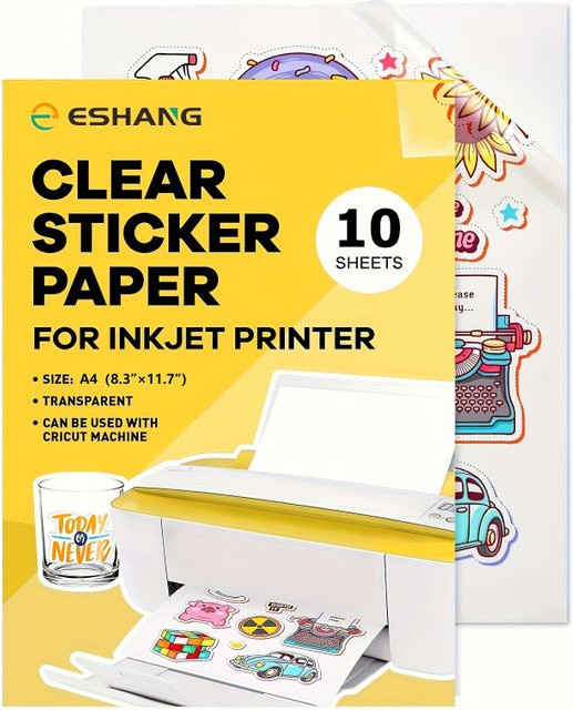 ESHANG Vinyl-Aufkleberpapier für Tintenstrahldrucker, 10 Blatt, A4, transparent - Bild 1