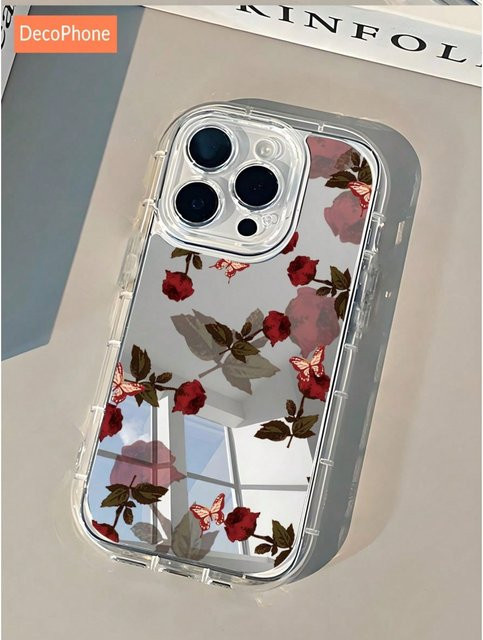 Handyhülle mit getrockneter Rose und Spiegeleffekt für Apple iPhone 11 bis 17 Pro Max Plus, inklusive Linsenring und Anti-Fall-Schutz, Hartschale, Mehrfarbig - Bild 1