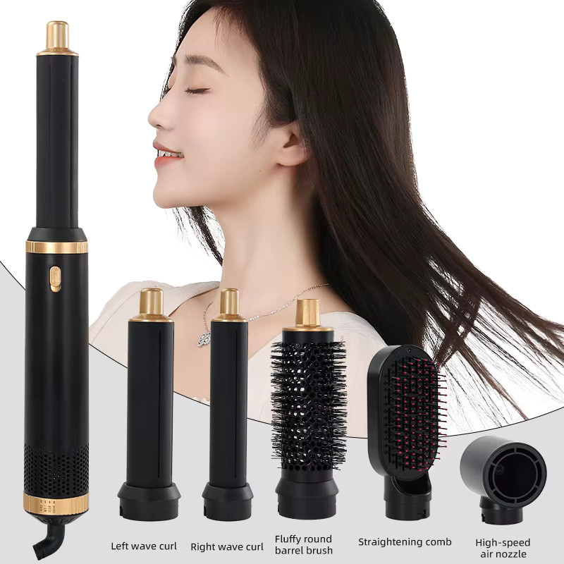 LUXLOCK 5-in-1 Haartrockner Lockenstab Heißluftbürste Haarglätter Styling-Set, Unisex, blau, gold - Bild 2