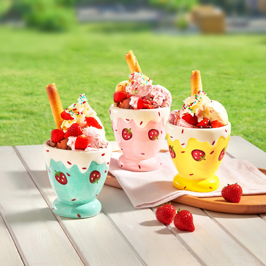 Genialo Eisbecher Erdbeere Dessertschalen aus Keramik, 3 Stück, Multicolour - Bild 1