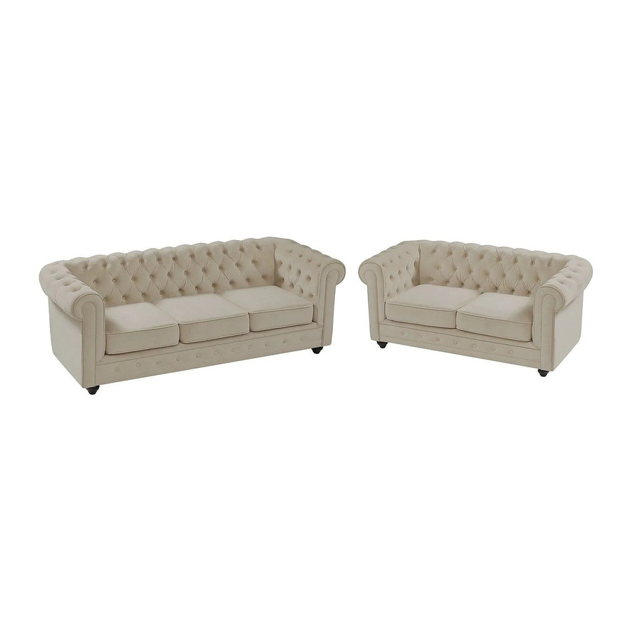 Vente-unique Chesterfield Couchgarnitur aus Samt in Beige bestehend aus einem 2-Sitzer und einem 3-Sitzer mit B/H/T: 205 x 165 cm - Bild 2