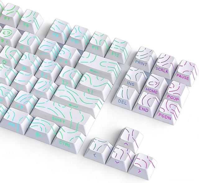 Topografische Tastenkappen 4.0 Version für MX mechanische Tastaturen, 97 Tasten, PBT, Cherry Profil, durchscheinend, für Seitendruck-Hintergrundbeleuchtung, Schwarz/Weiß/Transparent - Bild 1