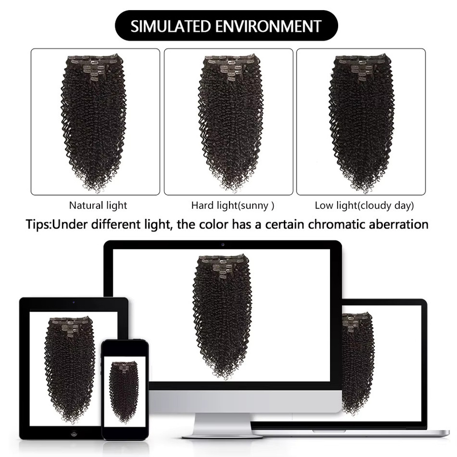 YAKIBEAUTY Clip-in-Haarverlängerungen, lockig, schwarz, 6 Stück, 160 g - Bild 4