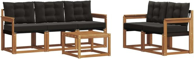 vidaXL 6-teilige Outdoor-Sofagarnitur aus Akazienholz und Textilene in Natur und Schwarz mit Kissen und Tisch - Bild 1