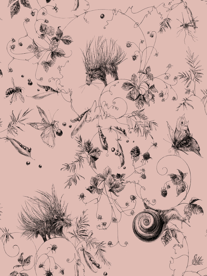 Edmond Petit Tapete Jardin Les Arabesques in Puderrosa mit floralem Art Nouveau Design - Bild 1
