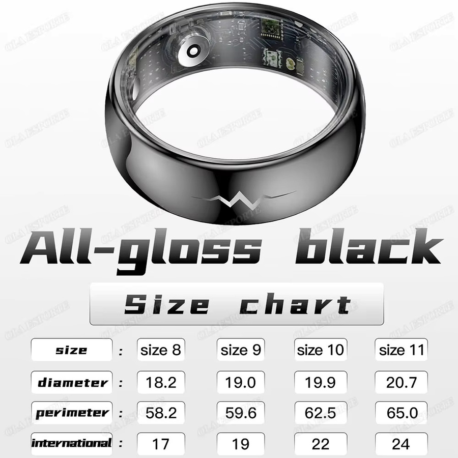 Ola Esporte Smart Ring Schwarz mit EKG, Herzfrequenz, Blutdruck, Sauerstoffgehalt und Schlafüberwachung für Unisex - Bild 2