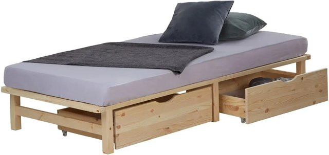 Homestyle4u Palettenbett aus Kiefer Massivholz mit Lattenrost und Bettkästen in Braun, B/T/H: 90 x 200 x 28 cm - Bild 1