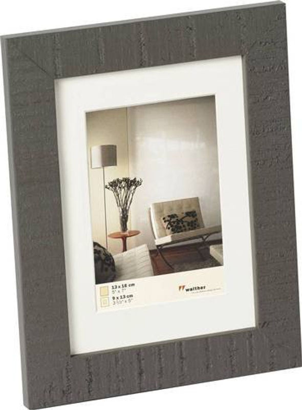 Walther Design Holzbilderrahmen Grau mit Passepartout für Wandmontage und Tischaufstellung, 13 x 18 cm - Bild 2