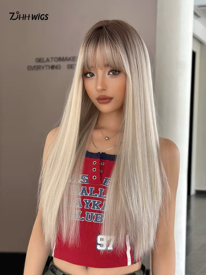 7JHH WIGS Perücke, platinfarben, lang, gerade, Damen - Bild 6